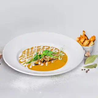 Крем-суп із печериць з крутонами та вершками (250/20/20г)