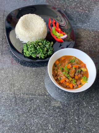 Beef Stew With Rice and Spinach