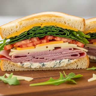 Panino 4 formaggi + cotto, pomodoro e rucola