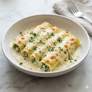 Canelones caseros rellenos de requesón y espinacas