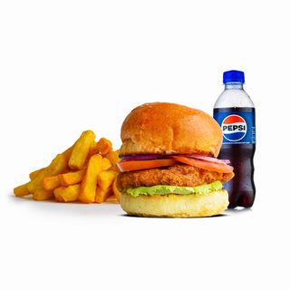 Crispy Chicken Burger & Chips (M) & Soda