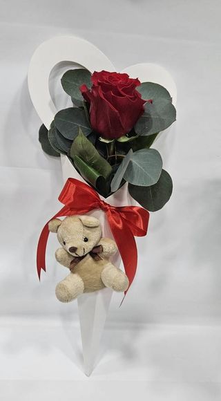 Caixinha Coração com Ursinho e Rosa