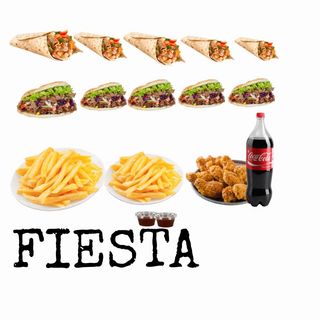 5 kebab + 5 durm + 2 patats grande + 10 piezas de pollo crujiente +1 coca cola grande