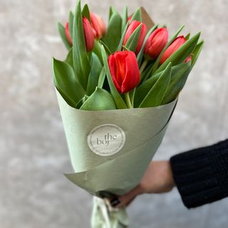 Pomo de 10 tulipanes rojos 