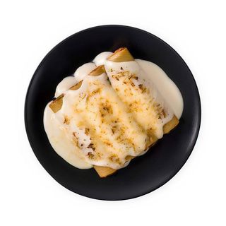 Canelones de langostino y churro crujiente