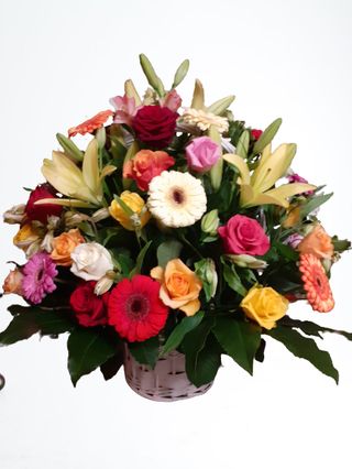 Kosz z kolorowych kwiatów mieszanych