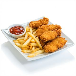 Plato Combinado De pollo Empanada Con Patatas