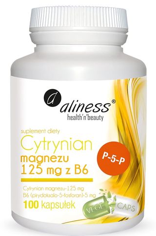 Cytrynian magnezu 125mg + Witamina B6 P-5P 5mg 100 kapsułek Aliness