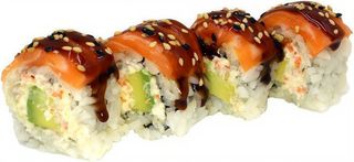 83. Uramaki Surimi I Gambes Cuitas Amb Philadelphia I Salmó Amb Maionesa I Salsa Anguila (8 Uds.)