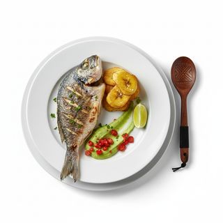 Roasted plantain & dry pepe fish