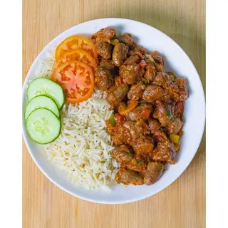 White Rice with Fried Liver & Fresh Salad