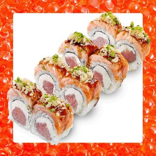 Рол Філадельфія з лососем абурі та тунцем
