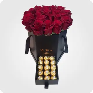 წითელი ვარდები შოკოლადით
