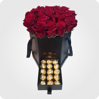 წითელი ვარდები შოკოლადით