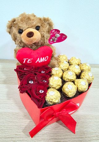 Caixa Coração Peluche (5 Rosas)
