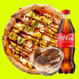Pizza + bebida + postre