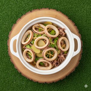 Calamari con porri e zenzero