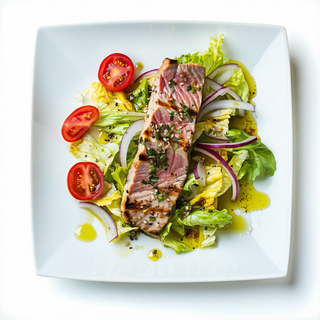 Atún De La Bahía A La Plancha Con Ensalada