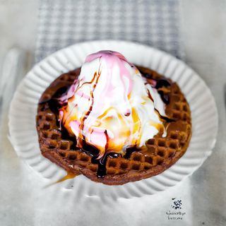 Choc-caramel waffle tower