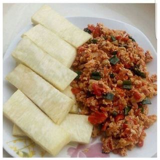 Fried Yam With Egg & Sardine