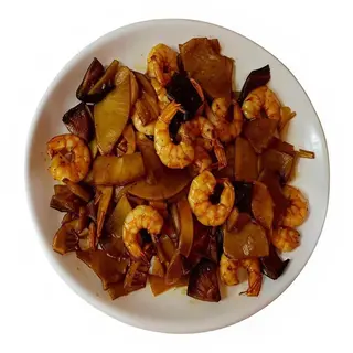 gambas con bambú y setas chinas