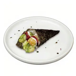 127. Temaki de Tempura de Langostino, Aguacate y Lechuga (1 Ud)