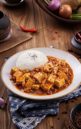 Arroz De Tofu Estofado En Salsa Picante