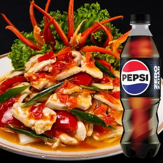 Meniu chili chicken, orez + Pepsi
