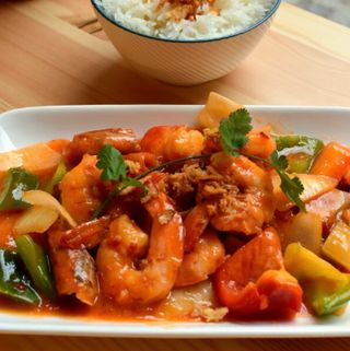 Gambas Agridulces Con Arroz De Jasmín