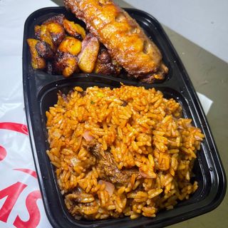 Stir fried jollof and beef