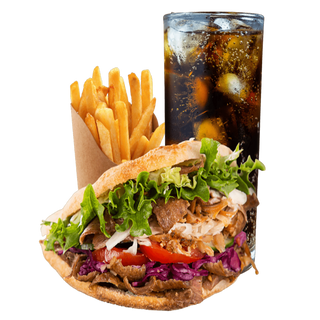 Doner Kebab Menus vem com bebida e batatas fritas