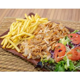 Plato kebab con arroz y patatas
