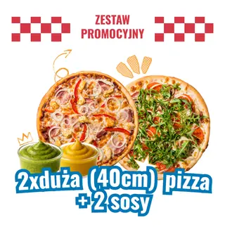 DWIE DOWOLNE PIZZE 40CM + 2 SOSY
