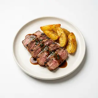 Ternera asada en su jugo patatas
