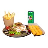 დიდი კომბო, ქათმის შაურმა ბადრიჯნით, ფრი, ნაგეცი, სასმელი