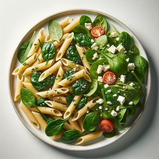 Makaron penne ze szpinakiem i serem feta
