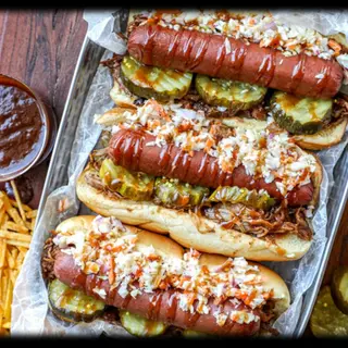 Kansas City BBQ Pulled Pork Hot Dogs