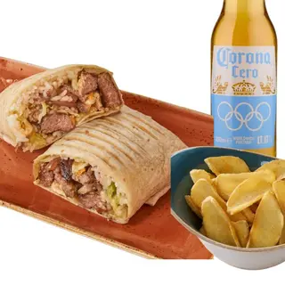 Cheeseburger burrito & Corona