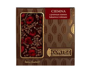 CZEKOLADA CIEMNA Z PRAŻONYM ZIARNEM KAKAOWCA I WIŚNIAMI 85G