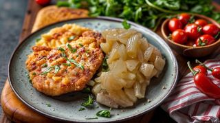 Kotlet z duszoną cebulką