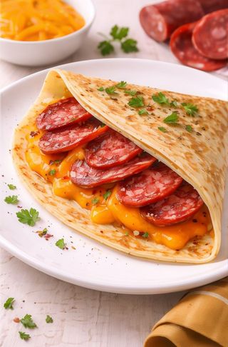 Naleśnik z serem cheddar i salami