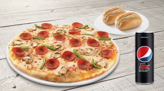 Pizza Média + 2 Pães de Alho Simples + 1 Bebida 33Cl