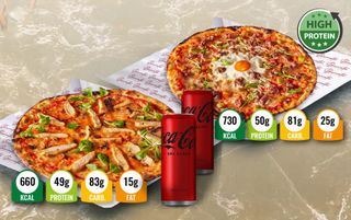 КОМБО ПРОТЕИНОВИ ПИЦИ БЛЕК АНГЪС+ПИЦА ЧИКЕНИТА+2 БР. КОКА КОЛА ЗЕРО