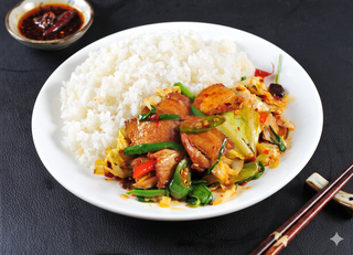 Dvaput  kuvana svinjetina sa pirinčem (31回锅肉盖饭)