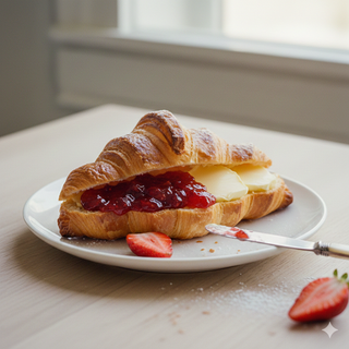 Croissant Con Mantequilla Y Mermelada De Fresa