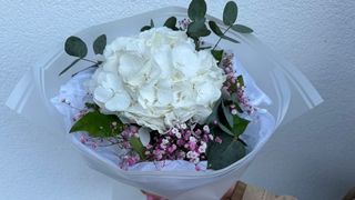 Bukiet z Białą Hortensją i Gipsówką