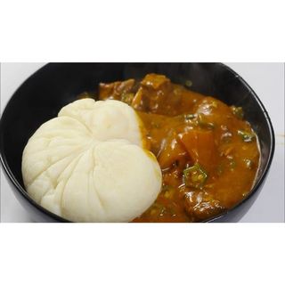 Ogbono soup and Poundo yam with meat and Kpomo