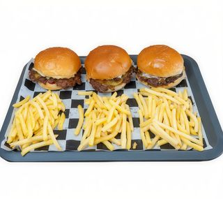 3x burger, 3x frytki