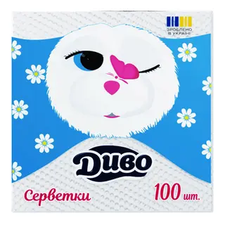 Серветки Диво одношарові білі 24х24 см (100шт/уп)