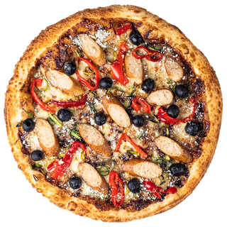 Піца з курячими ковбасками та соусом блек